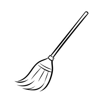 recommend clip art: Black silhouette lineart style cleaner broom brush icon and vector illustration