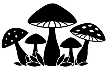 mushrooms in the grass silhouette vector