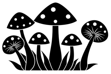 mushrooms in the grass silhouette vector