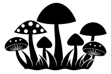 mushrooms in the grass silhouette vector