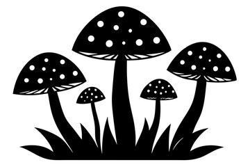 mushrooms in the grass silhouette vector