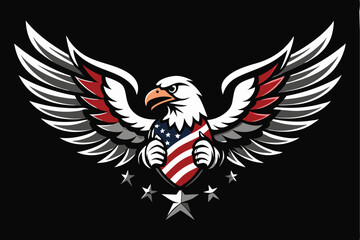 Fierce Bald Eagle Spread the Wings with American Flag Color .