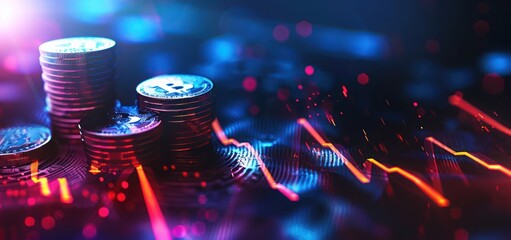 Bitcoin Cryptocurrency Stacked on Chart