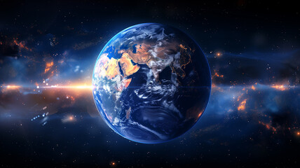 Obraz premium Earth hovering in the cosmos. Starry night sky showcasing our planet.