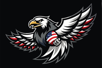 Fierce Bald Eagle Spread the Wings with American Flag Color .