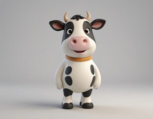 High resolution smiling cow 3d character image, cartoon 3d cow illustration image. 