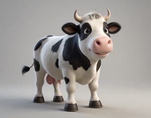 High resolution smiling cow 3d character image, cartoon 3d cow illustration image. 