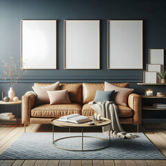 Mockup three frame close up in loft interior background, 3d render