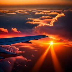 airplane in the sky at sunset