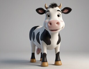 High resolution smiling cow 3d character image, cartoon 3d cow illustration image. 