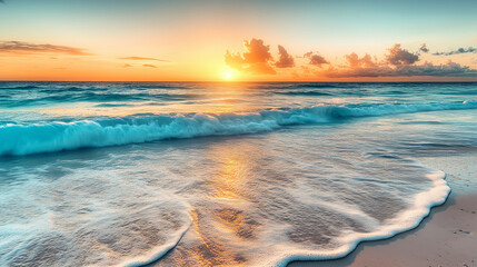 Majestic Sunrise over Turquoise Waters Cancun's Tropical Beach Paradise