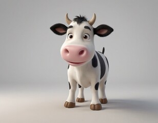 High resolution smiling cow 3d character image, cartoon 3d cow image. 