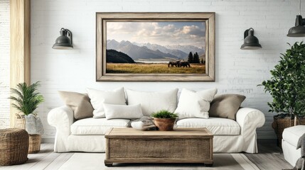 A Living Room Decor with Mountain View Framed Art