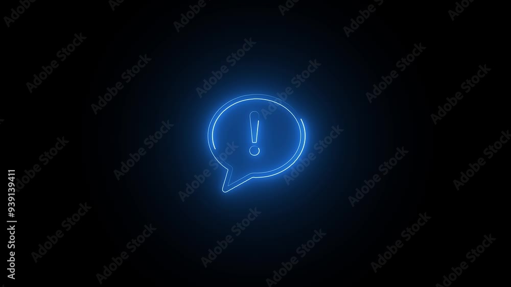 Aufkleber neon glowing exclamation warning and interface alert icon set. error caution and important symbol.