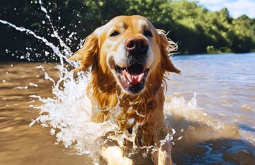 A dog playful at sunset scene
