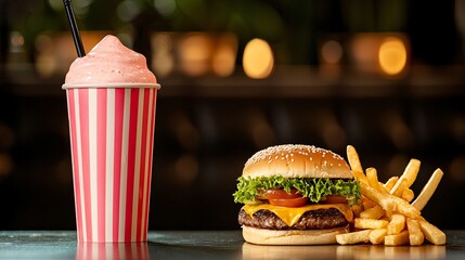 Quick service fast food meal burgers milkshakes vibrant ambiance casual eatery