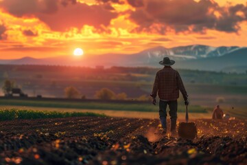 Farmer at Sunset