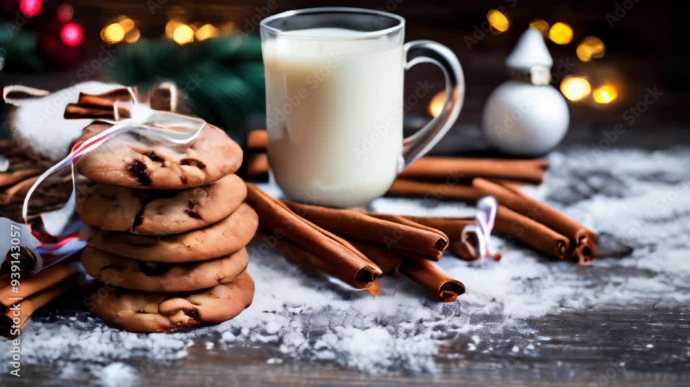 Wall mural  Cozy up with a warm cup of milk and cookies