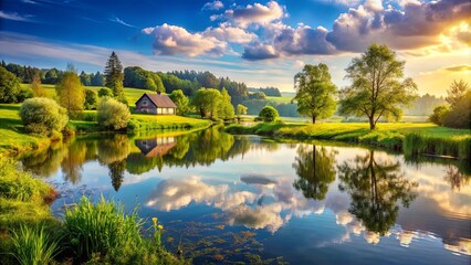 Obraz premium Peaceful countryside setting with calm and tranquil atmosphere