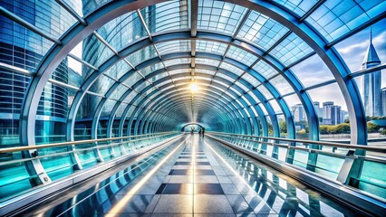 Futuristic glass tunnel in transportation hub providing a modern and immersive experience