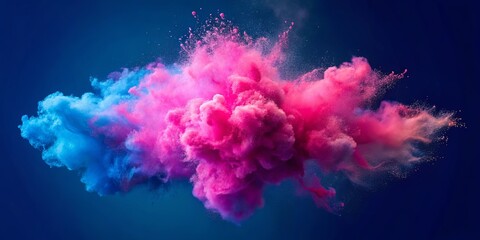 Vibrant pink neon powder explosion creating a colorful cloud on blue background