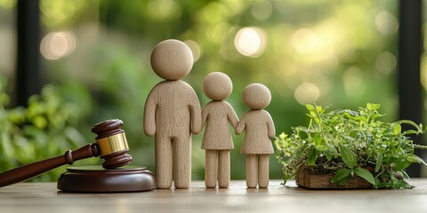 The figure of the family next to the judge's gavel symbolizes the protection of children's rights in custody cases