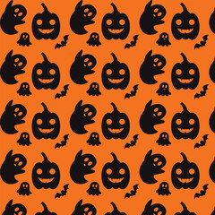 Cute Halloween pattern. Magic cauldron, bat, skull. Pink background. Kids print.