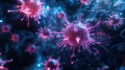 Digital visualization of glowing pink viruses