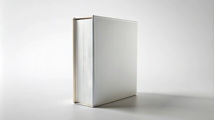 isolated white background featuring a standing upright hardcover book mockup with a blank cover awaiting custom design or title insert for display or presentation.