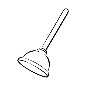 recommend clip art: Black outline style plumber bathroom plunger icon design isolated on a white background