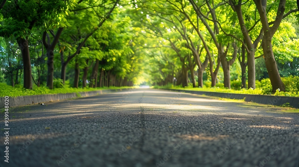 Aufkleber empty asphalt road through the green trees : generative ai