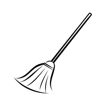 recommend clip art: Black silhouette lineart style cleaner broom brush icon and vector illustration