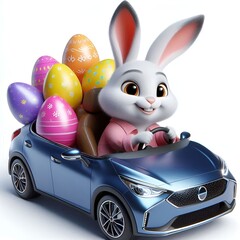 easter bunny in car with easter eggs