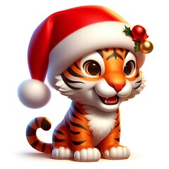 tiger wearing santa claus hat cartoon art