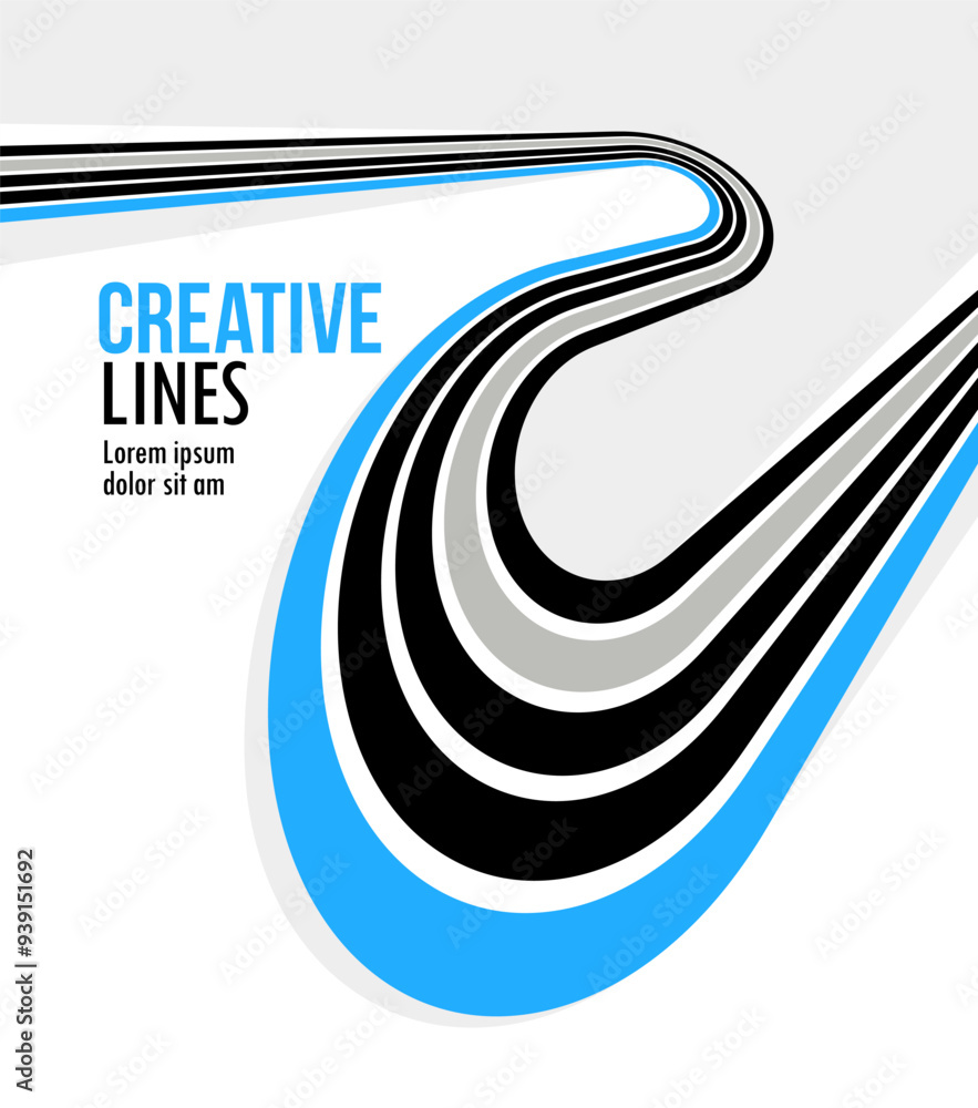 Poster creative lines vector abstract background, 3d perspective linear graphic design composition, stripes