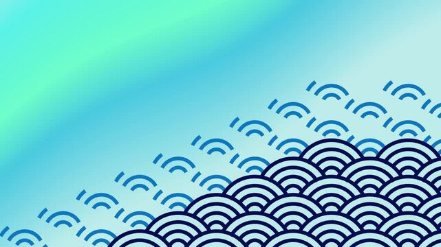 Japanese Pattern Sea Gread Wave and Gradient Background