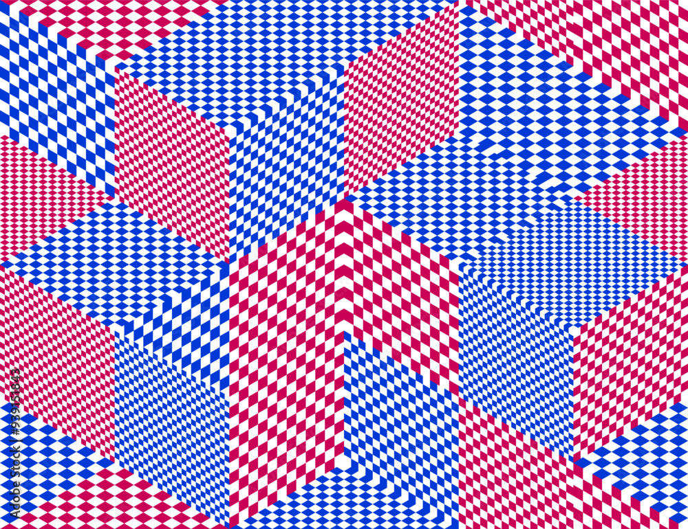 Poster 3d cubes seamless pattern vector background, rhombuses dimensional blocks, architecture and construc