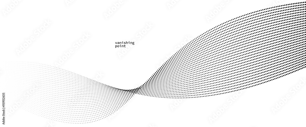 Poster abstract background vector illustration, dots in motion by curve lines, particles flow wave isolated
