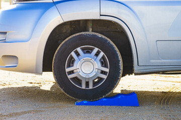 Camper leveling block in use.