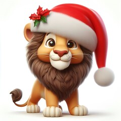 lion wearing santa claus hat cartoon art