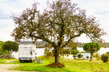 Camper rv camping on nature in Portugal