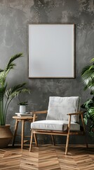 Square image display mockup on wall for interior design