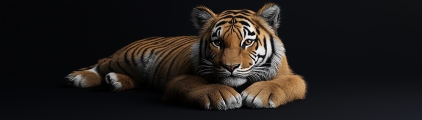 Obraz premium A tiger's head against a black background. 