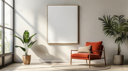Square image display mockup on wall for interior design