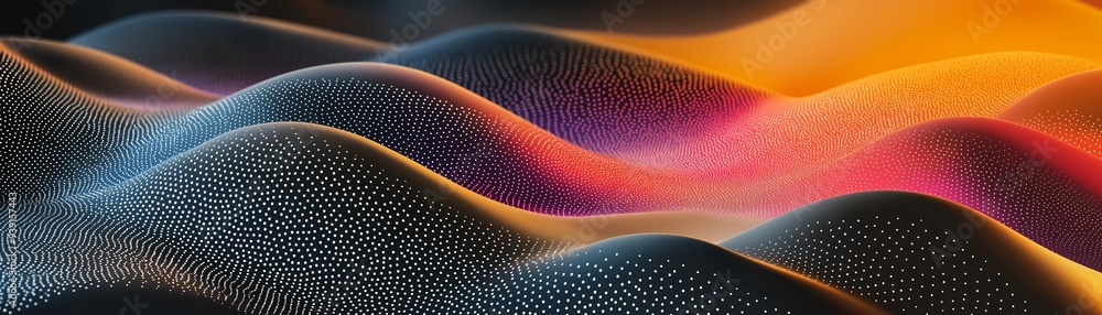 Poster a vibrant abstract wave of light made up of countless tiny dots.