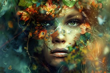 Woman's Face Embraced by Nature