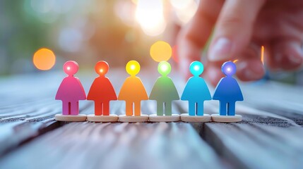 HR team implementing anti-discrimination policies, symbolizing gender equality initiatives, with light effects emphasizing fairness.