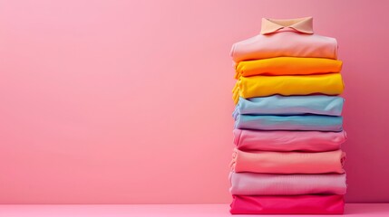 Stacked clothing on pastel palette fashion store concept with space for text