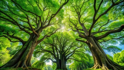 Fototapeta premium Majestic trees with lush green foliage stand tall, symbolizing the lungs of the earth, cleansing the air and providing a tranquil atmosphere.