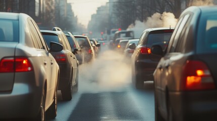 Fototapeta premium Traffic Bottleneck Leading to Excessive Smog in Urban Area